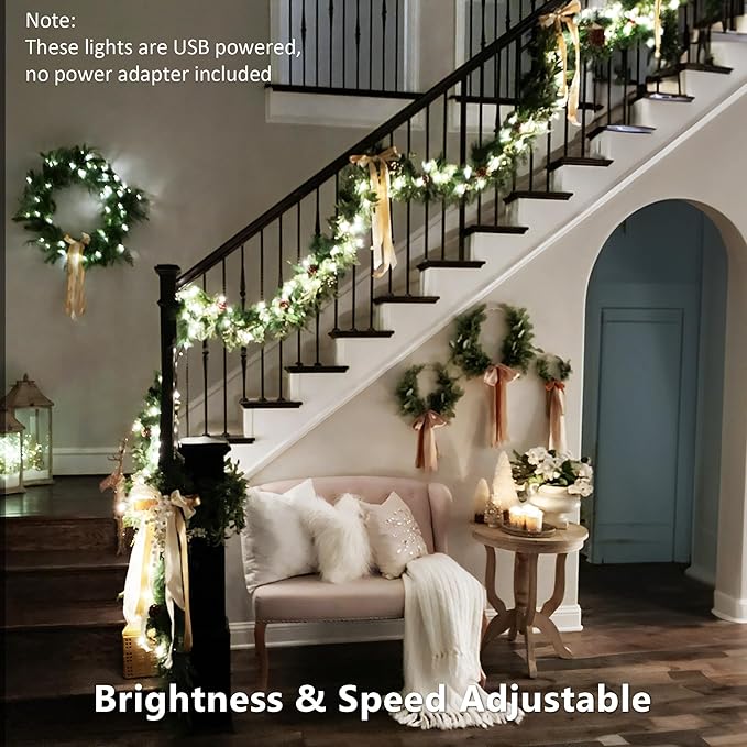 BrizLabs RGB Color Changing String Lights, 33FT 100 LED Pastel Easter Lights with Remote, Dimmable Red White Blue July 4th Light String, USB Mini Christmas Light for Indoor Xmas Halloween Party Tree