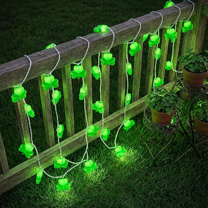 8.5Ft St Patricks Day Lights, 10 LED 3D Shamrock Lights Plug In, Waterproof St Patrick's Day String Lights Shamrock, Saint Patricks Day Decorations, St Patricks Day Outdoor Light for Window & Home