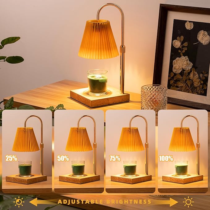Candle Warmer Lamp with Timer Dimmable,Wax Warmer Lamp with Pleated lampshade,Height Adjustable Candle Warmer with 2 Bulbs,Gifts for Women Mom,House Warming Gifts New Home Bedroom Decor