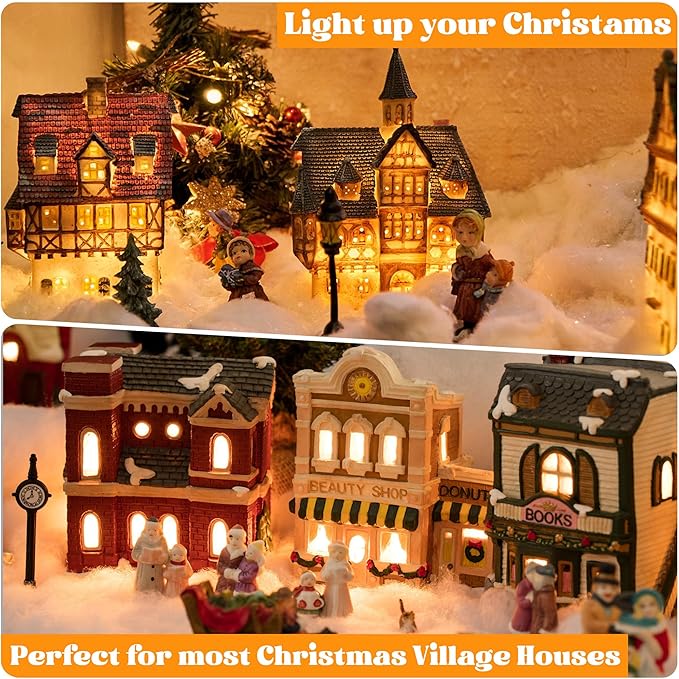 Meonum 1 Pack Christmas Village Lights Accessory Cord with 12 LED Light Bulbs, 21.3 FT C7 LED Lights with Dual Fuse and Switch Compatible with Dept 56 Christmas Holiday Craft Project Decor