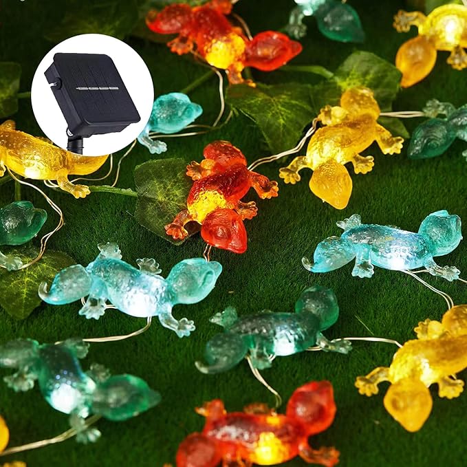 Bartlett Solar Garden Lights Outdoor Gecko Fairy Lights Solar Powered String Lights Outdoor Waterproof Kitty Decorative Lights 40LEDs Light 14ft Patio Décor Yard Fence Walkway Balcony Decoration