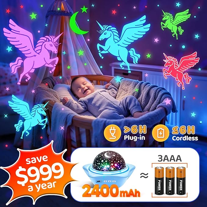 One Fire Night Light for Kids Easter Gifts, 6 Films+78 Lighting Modes Ceiling Star Projector,Rechargeable Night Light Projector,360°Rotion Star Lights for Bedroom Decor,Kids Sensory Toys Easter Toys