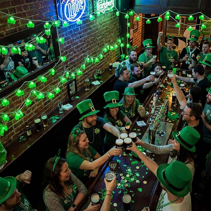 8.5Ft St Patricks Day Lights, 10 LED 3D Shamrock Lights Plug In, Waterproof St Patrick's Day String Lights Shamrock, Saint Patricks Day Decorations, St Patricks Day Outdoor Light for Window & Home