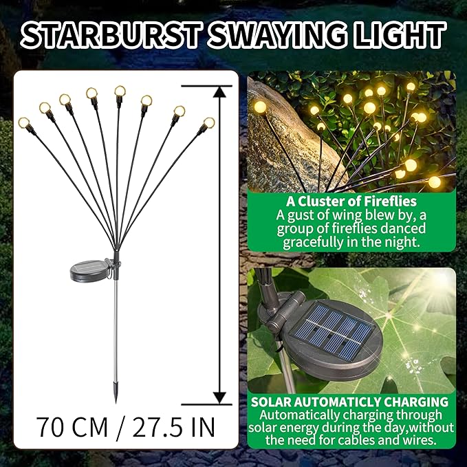 YAKii Solar Garden Lights Outdoor Waterproof, 4 Packs 32LED Firefly Swaying Light,Upgraded Outdoor Decor Lights for Yard Patio Pathway Lawn, Unique Gifts for Women Christmas Decoration,Warm White