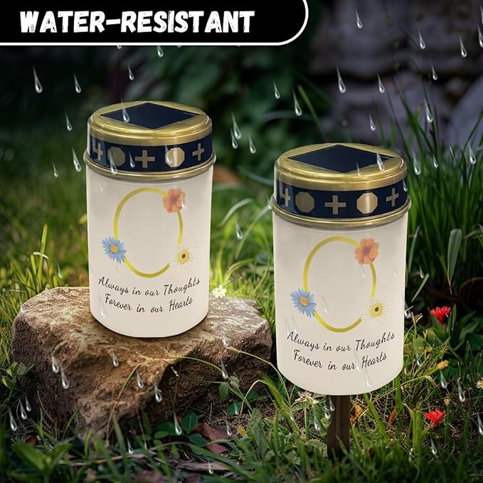 Personalized Solar Lights for Cemetery Decorations Custom Flameless Candles with Photo Name Waterproof Outdoor Solar Power Lights Memorial Flameless Candle