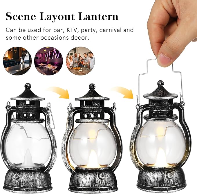 Kisangel Retro Handheld Lantern Battery Operated Decorative Lamp with Handle for Indoor Bar Party Atmosphere Scene Lighting 4.92X3.07X2.28In(Includes Battery, Random Style)