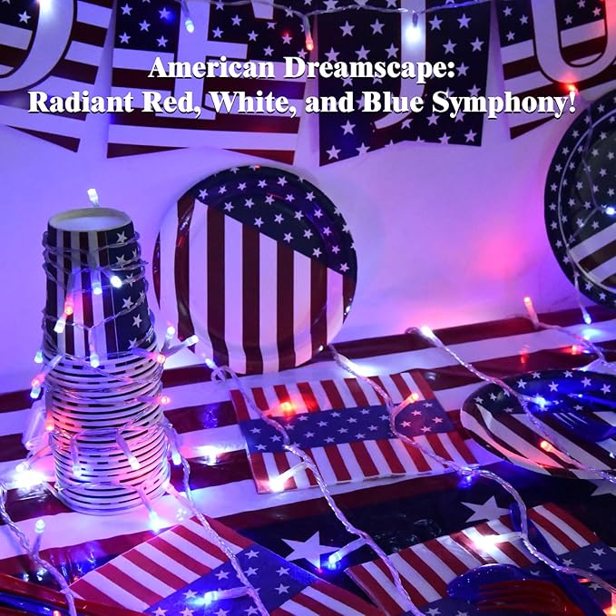 Red White and Blue Lights Battery Operated, 4th of July Lights with Timer Outdoor Waterproof 9.8ft 30 LED for 4th of July Independence Day Decorations Garland Party Garden