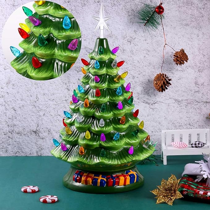 Boao 100 Pieces Ceramic Christmas Tree Bulbs and 5 Stars Replacement Plastic Bulbs for Ceramic Christmas Tree Decorations(3.8 mm Diameter,Assorted Color)