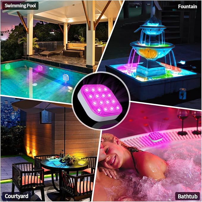 Submersible LED Lights with Remote, Waterproof Underwater LED Light Rechargeable Bettery 16 Color Changing Lamp Magnetic Floating Submersible Lights for Pool Vase Aquarium Decor (Ultra-Thin 4-Set)