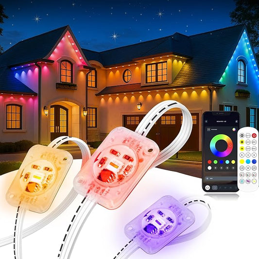 100FT Permanent Outdoor Lights, 60 LED Smart RGB Built in Chip Outdoor Eave Lights with App/Remote Control, 209 Scene Modes, IP67 Waterproof Outside Light for House Party Christmas Decor
