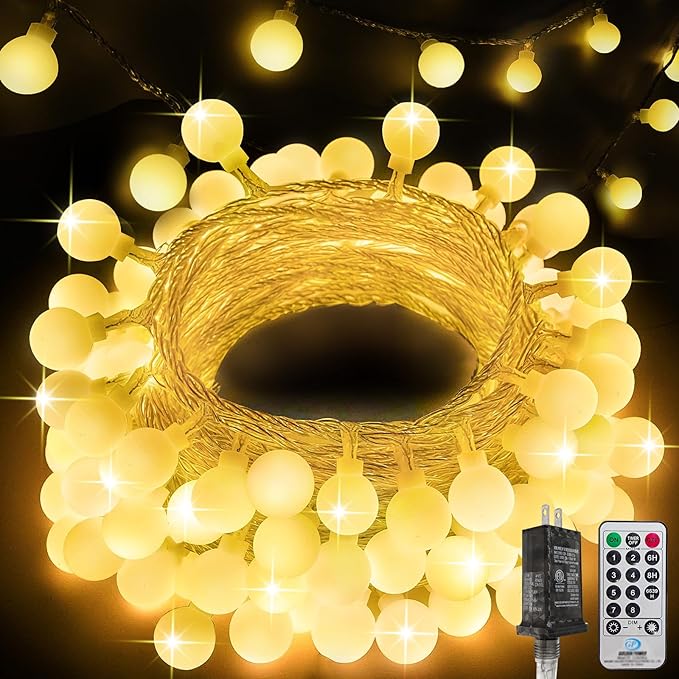 300LED Globe String Lights Indoor Outdoor for Bedroom, 108ft Warm White Fairy Lights Plug in with Remote, 8 Modes Waterproof Hanging String Light for Girl's Room Classroom Wedding Party Wedding Decor