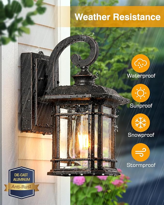 VIANIS Oil Rubbed Bronze Outdoor Light Fixture, Dusk to Dawn Outdoor Lights for House, Waterproof Porch Lights, Outside Wall Lights for House, Garden, Garage, Entryway, Anti-Rust