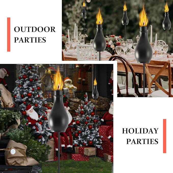 6 Pack Metal Torches for Outside, Upgraded Metal Torches with 3-Prong Grounded Stake, Extra-Large 59-Inch Citronella Torches for Party Patio Pathway