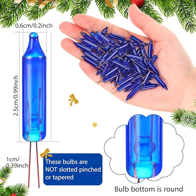 Mudder 500 Pcs Christmas Tree Replacement Light Bulbs 2.5v Christmas Light Bulbs Incandescent Xmas Decorative Replacement String Lights Outdoor Indoor(Blue)