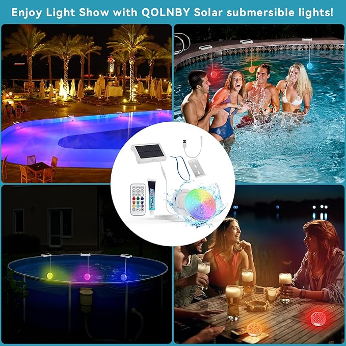 2-in-1 Solar Pool Lights, USB Rechargeable Pool Lights with Remote, 4.55 Inch IP68 Waterproof 22 Colors Solar Submersible LED Lights with Magnet for Inground Pools, Above Ground Pools 2 Pack