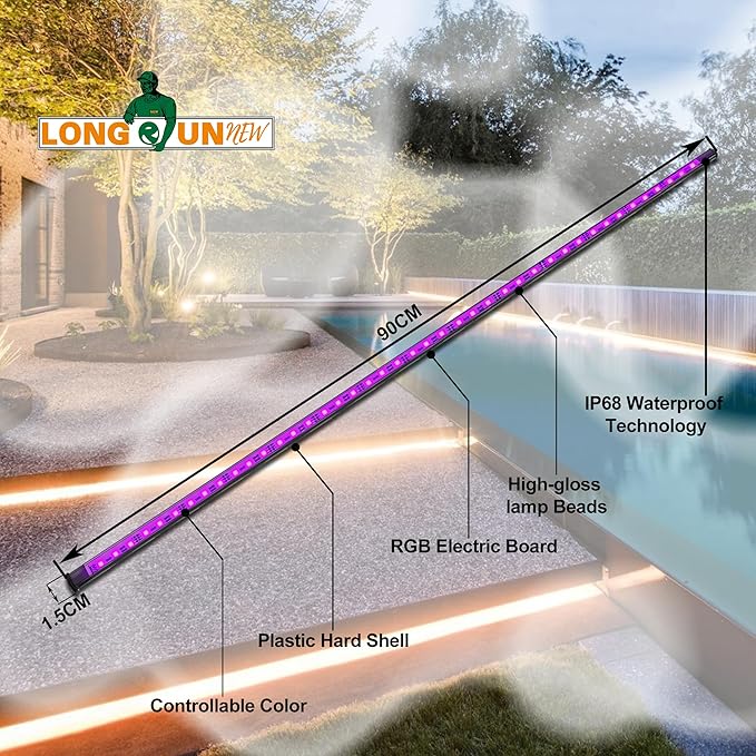 Gepas LONGRUNNEW Replacement 35.4'' LED Light Strip Color Changing for Waterfall Spillway Pool Fountain with Adapter, Remote Control Designed