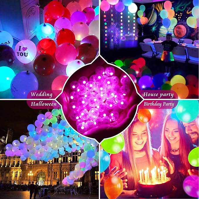 100pcs Balloon Lights Mini Led Lights Round Long Standby Time Paper Lantern Balloons Lighting for Birthday Party Christmas Halloween Decoration (Pink, 100 PCS)