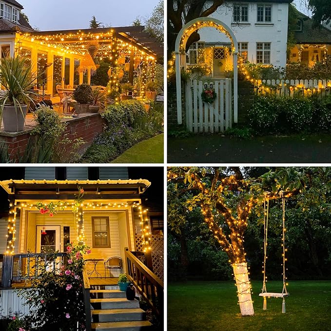 JMEXSUSS 2 Pack Solar String Lights Outdoor Waterproof, Total 400 LED 151FT Solar Powered Outdoor String Lights, 8 Modes Solar Christmas Light for Outside Patio Yard Tree Decorations, Warm White