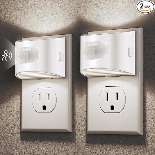 DORESshop LED Night Light[2 Pack], Night Lights Plug into Wall, 3 Mode Plug in Night Light with Motion Sensor, Dusk to Dawn Sensor, Nightlights for Adults, Bedroom, Bathroom, 5000K White Cover