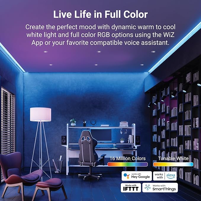 HALO 6” Smart Wi-Fi Slim Canless LED Downlight Powered by WiZ Pro, Dimmable Full Color with Smart Home Integration : HLB6099WZRGBWMWR