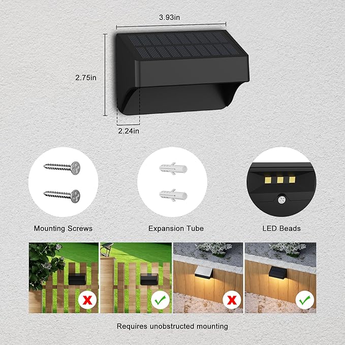 Solar Fence Lights Outdoor,Fence Solar Lights Outdoor Waterproof Led IP65 with10 Fixed Colors ＆ RGB Color Changing for Wall Backyard Step Railing Patio Pool Porchaily&Holiday Decorations (4)