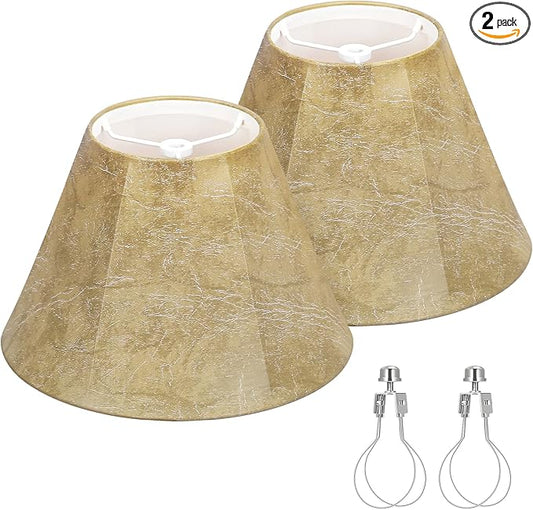 Rustic Lamp Shades Set of 2, Faux Leather Replacement Lampshades, 4.7" Top x 9.8" Bottom x 6.4" High, Small Lamp Shades for Table Lamps Bedside Lamps, Spider, Bulb Clip Adapters Included