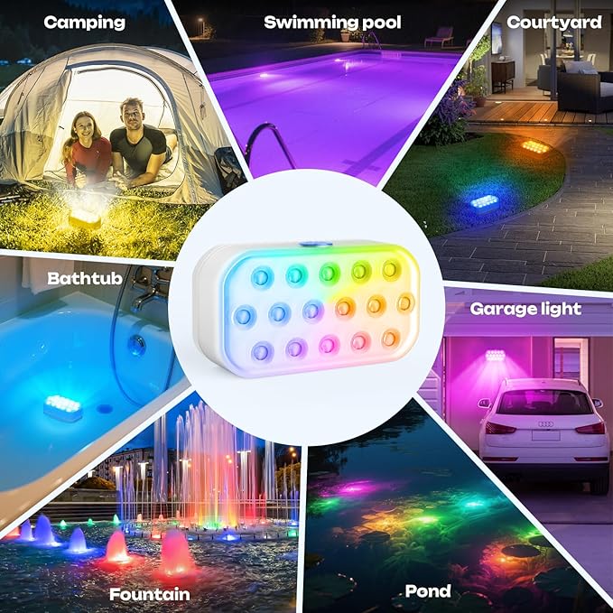 Pool Lights,Rechargeable Submersible LED Lights with Wireless Remote,20 Colors,IP68 Waterproof RGB Underwater Pool Light with Magnet for Inground/Above Ground Pools, Hot Tubs, Ponds (4 Pack)
