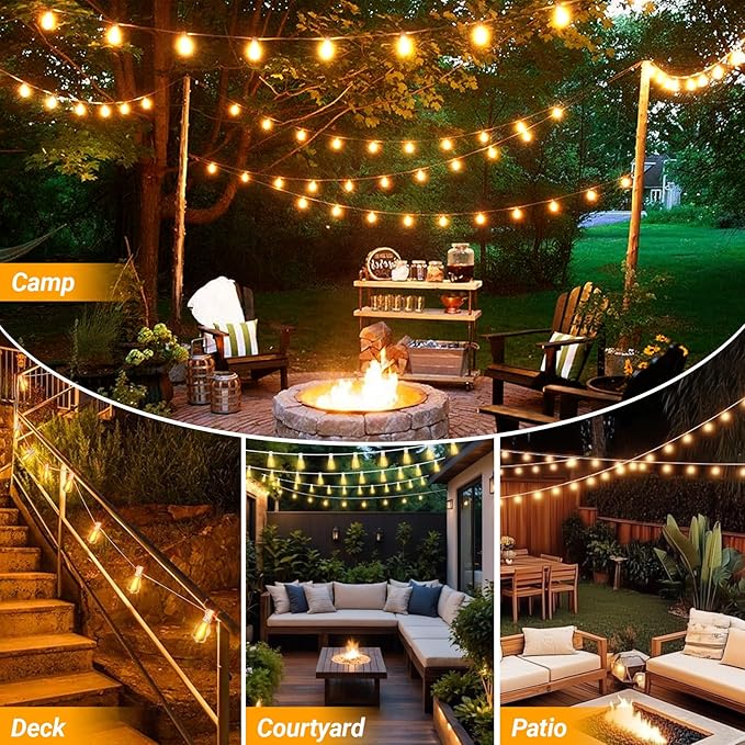LAMPHOME26 FT Outdoor String Lights for Outside, 12+1LED Waterproof Shatterproof Edison Dimmable Timer Bulbs, 2700K Warm White Patio Lights for Garden Backyard Yard Hanging Lighting