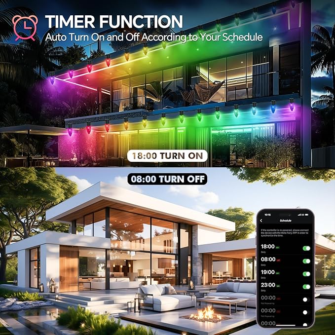 Smart C9 Christmas Lights Outdoor, 132FT 200 LED RGB Color Changing Christmas Lights, APP Remote Controlled Music Sync Waterproof Connectable String Lights for Indoor Outdoor Xmas Decor