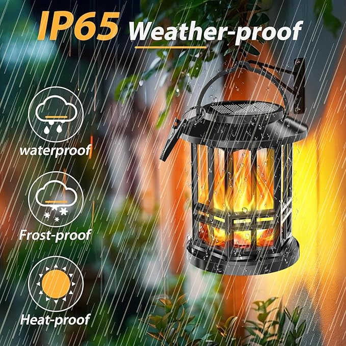 Solar Lanterns Outdoor Waterproof,Flickering Flame Landscape Lanterns ,Solar Powered Outdoor Hanging Lights Decor for Garden, Yard, Patio, Porch 1 Pack