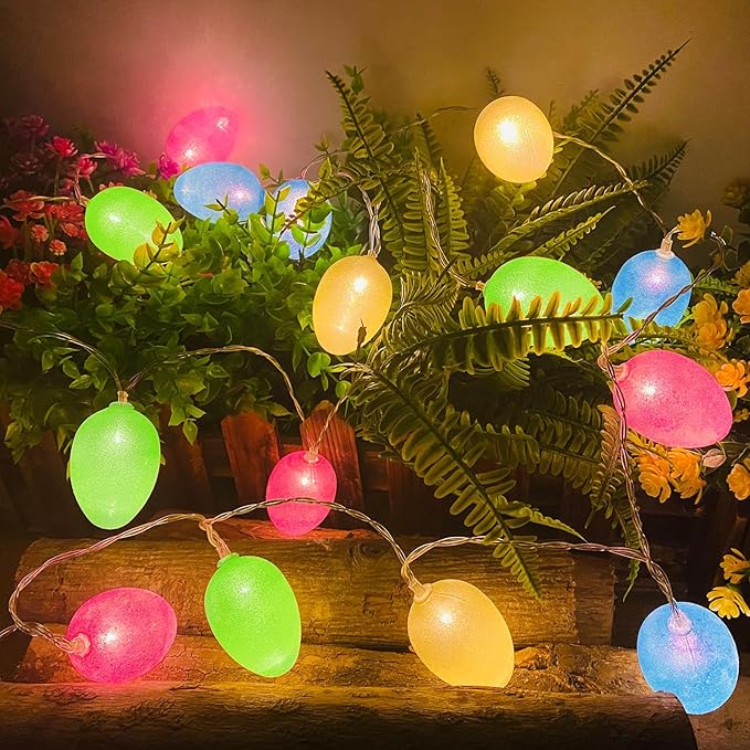 Easter Decorations Easter Lights String, 10FT 20LED Egg Light with Timer, Colorful Eggs String Lights Battery Operated Fairy Lights Garland Easter Decor for Home Bedrooms Window Tree Indoor Outdoor