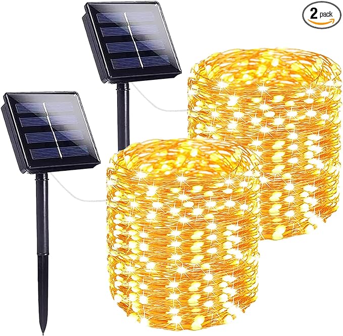 Extra-Long 144FT Solar String Lights for Outside, 2 Pack 400LED Solar Christmas Lights Outdoor, Waterproof Copper Wire with 8 Modes Twinkle Fairy Lights for Tree Garden Party Xmas Decor (Warm White)