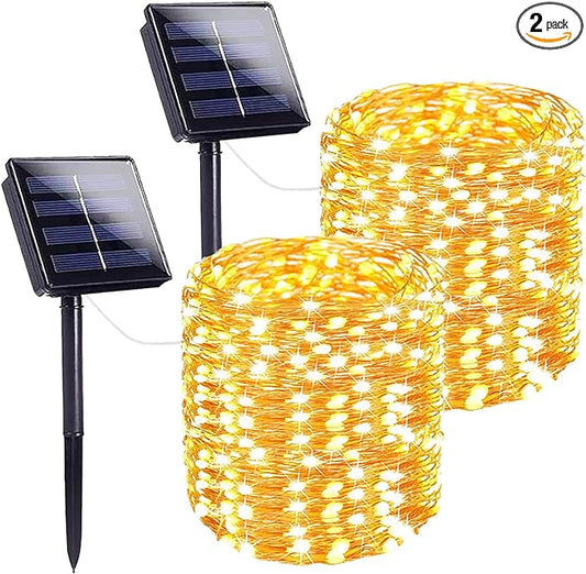 Extra-Long 144FT Solar String Lights for Outside, 2 Pack 400LED Solar Christmas Lights Outdoor, Waterproof Copper Wire with 8 Modes Twinkle Fairy Lights for Tree Garden Party Xmas Decor (Warm White)