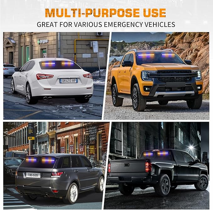 XRIDONSEN 2 in 1 Amber Blue Traffic Advisor Light Bar 144 LED Emergency Warning Safety Interior Windshield Dash Strobe Lights for Firefighter Police Construction Vehicles Trucks (2x17.7 inch)