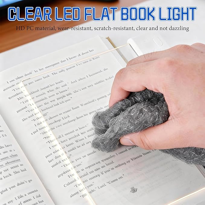 Flat Book Light, Rechargeable Clear LED Flat Reading Light with 3 Colors & Timer, Dimmable Panel Plate Book Lamp Full Page Light, Eye Protection, Book Lights for Reading at Night (Pink)