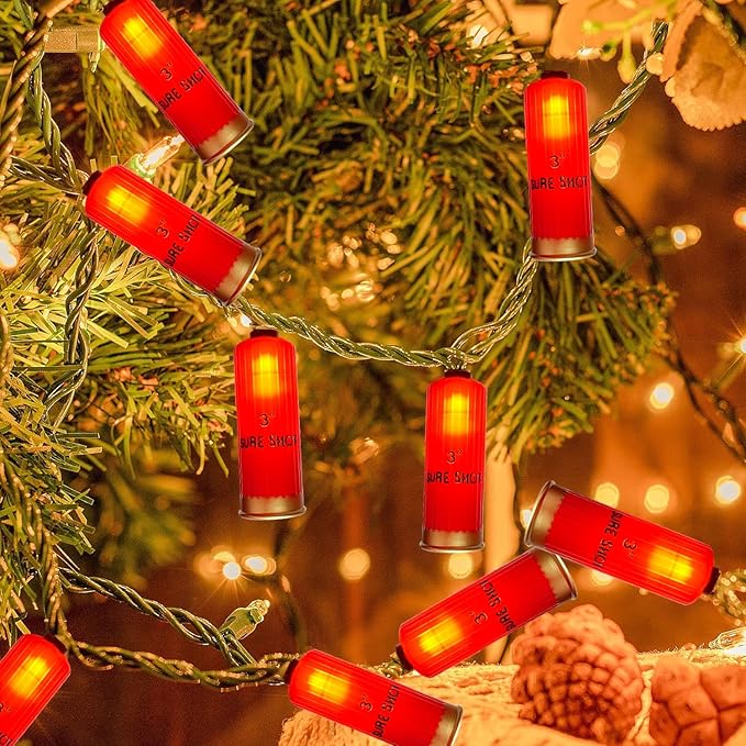 8.5Ft Red Shotgun Shell Christmas String Lights with 10 LED Bullet Shell Lights, Connectable Outdoor Military Style Bullet Light String for Christmas Garden Patio Party Tent Bar Decorations, Green
