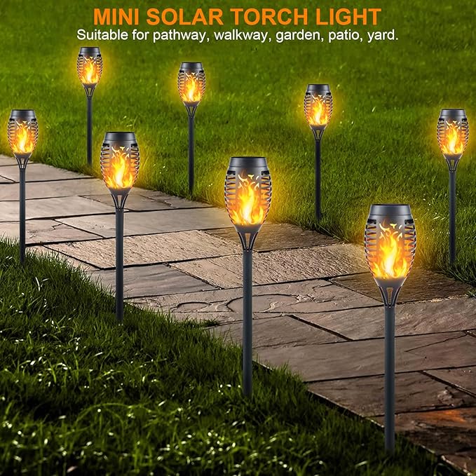 12 Pack Solar Torch Lights Outdoor Flickering Flame - Upgraded 12LED Mini Fire Effect Solar-Powered Tiki Torches, IP65 Waterproof Lighting, Auto On/Off, Perfect for Garden Patio Pathway Decor