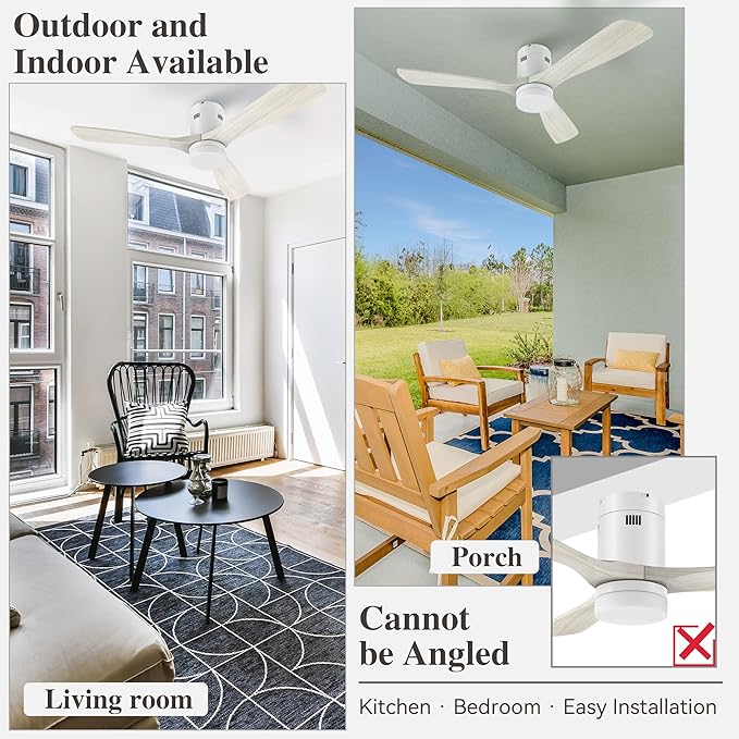 SMAAIR 52 Inch Flush Mount Smart Ceiling Fan with Dimmable Led Light, 3 Carved Wood Blades Modern Low Profile Ceiling Fans Compatible with Alexa,Remote Control,Timer & Schedule Function,White