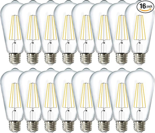 Sunco 16 Pack Edison Bulbs LED ST64, Clear Vintage Filament Waterproof Bulb, 800 LM, 8W (60W Equivalent), ST19, 4000K Cool White, E26 Medium Base, Decorative Dimmable UL