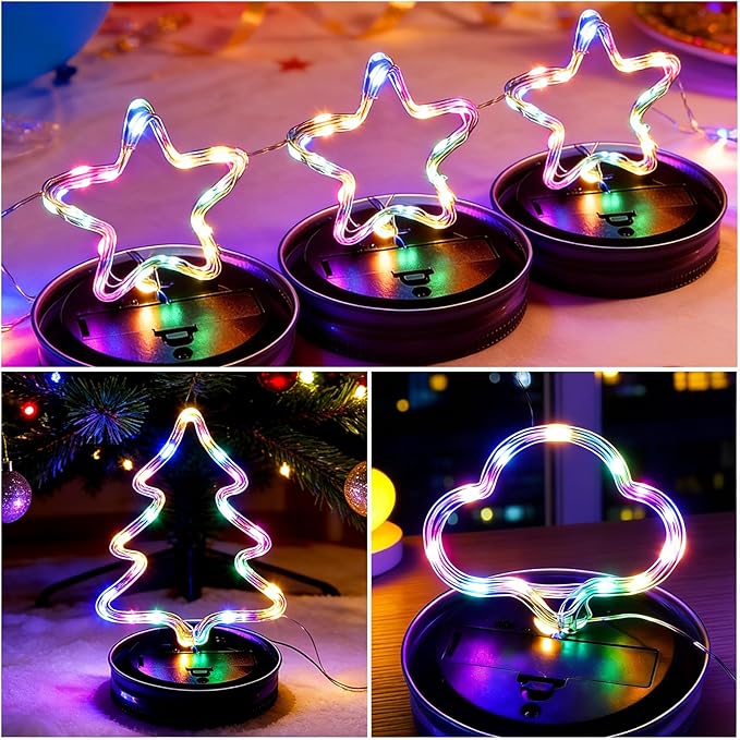 VOOKRY 12 Pack Solar Mason Jar Lights, 30 LED Mason Jar Lids Waterproof Firefly Fairy String Lights with 12 Hangers(No Jars), for Outdoor Patio Garden Yard Lawn Party Wedding Decoration - Multicolor