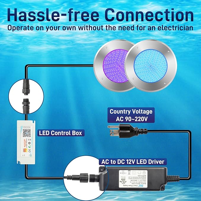 VINGLI 10in LED Swimming Pool Light 54W 120V RGBW Color with 3 Control Way (App/Remote/Manual Controller) for Inground Pools,IP68 Waterproof,100 FT Cord