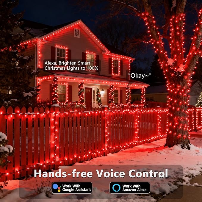 Brizled Smart Red Valentines Lights, 66FT 200 LED Color Changing Christmas String Lights App & Voice Control, Dimmable Cool White & Red Xmas Light Music Sync for Indoor Outdoor Xmas Tree Wedding Party