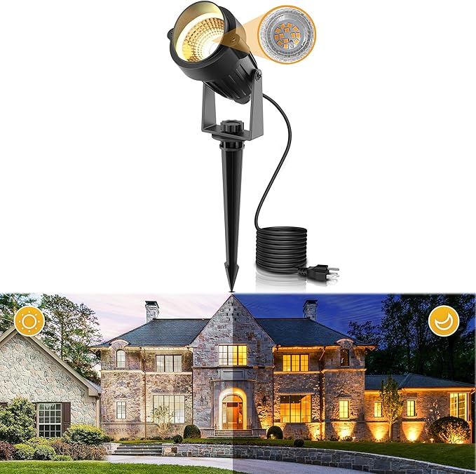 L LOHAS LED Landscape Spot Lights Outdoor, Dusk to Dawn Sensor 5W LED Spotlights for Yard, 120V 450LM Pathway Garden Outside Lights, 9.84-ft Cord, IP66 Waterproof 3000K Warm White, UL Listed 1 Pack