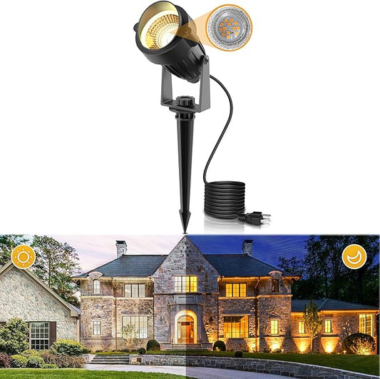L LOHAS LED Landscape Spot Lights Outdoor, Dusk to Dawn Sensor 5W LED Spotlights for Yard, 120V 450LM Pathway Garden Outside Lights, 9.84-ft Cord, IP66 Waterproof 3000K Warm White, UL Listed 1 Pack
