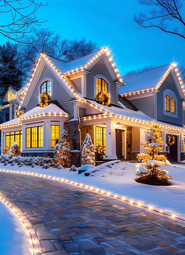 C9 LED Christmas Lights Outdoor, 99 Feet 150 LED C9 String Lights with 150 Spring Clips, Waterproof Connectable Christmas Tree Lights for Outside Roofline Patio Home Xmas Decor, Warm White