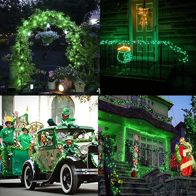 2 Pack Solar Fairy Lights Outdoor,33ft 100LED Solar Powered String Light Waterproof,8 Modes Green Solar Christmas Lights for St. Patrick's Day,Halloween,Patio,Yard,Wedding,Party (Green)
