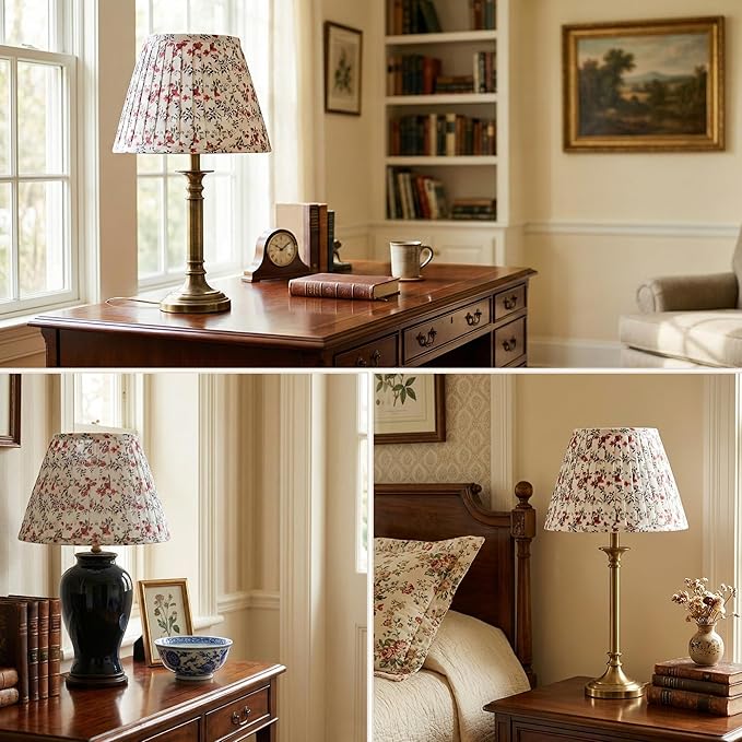 Muted Burgundy Floral Lamp Shades(2 Packs), 5" Top x 9" Bottom x 6.2" H, Small Pleated Empire Lampshade for for Bedside & Table Lamps, Spider Fitter, No Assembly, Ideal for Cottage & Farmhouse Decor