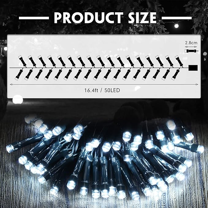 Tuanse 4 Pack Battery Operated Outdoor Christmas Tree String Lights,16.4 ft Mini Light Outdoor Christmas Lights with 50 Led of Dark Green Cable Lighting for Bedroom Garden Yard (White Light)