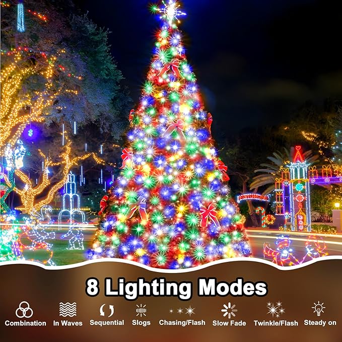 114 FT 350 LED String Lights Outdoor Indoor, Christams String Lights Waterproof 8 Modes & Timer, Fairy Lights Plug in for Bedroom, Weeding, Patio, Party, Holiday,Christmas Decor（Multicolor）
