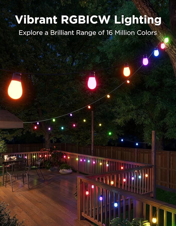 Govee S14 Bulb Outdoor String Lights 2, 144ft RGBIC Smart Warm White Outdoor Lights with 15 LED Bulbs, 111 Scene Modes for Outdoor Decor, IP66 Compatible with Alexa, Google, Matter, APP Control